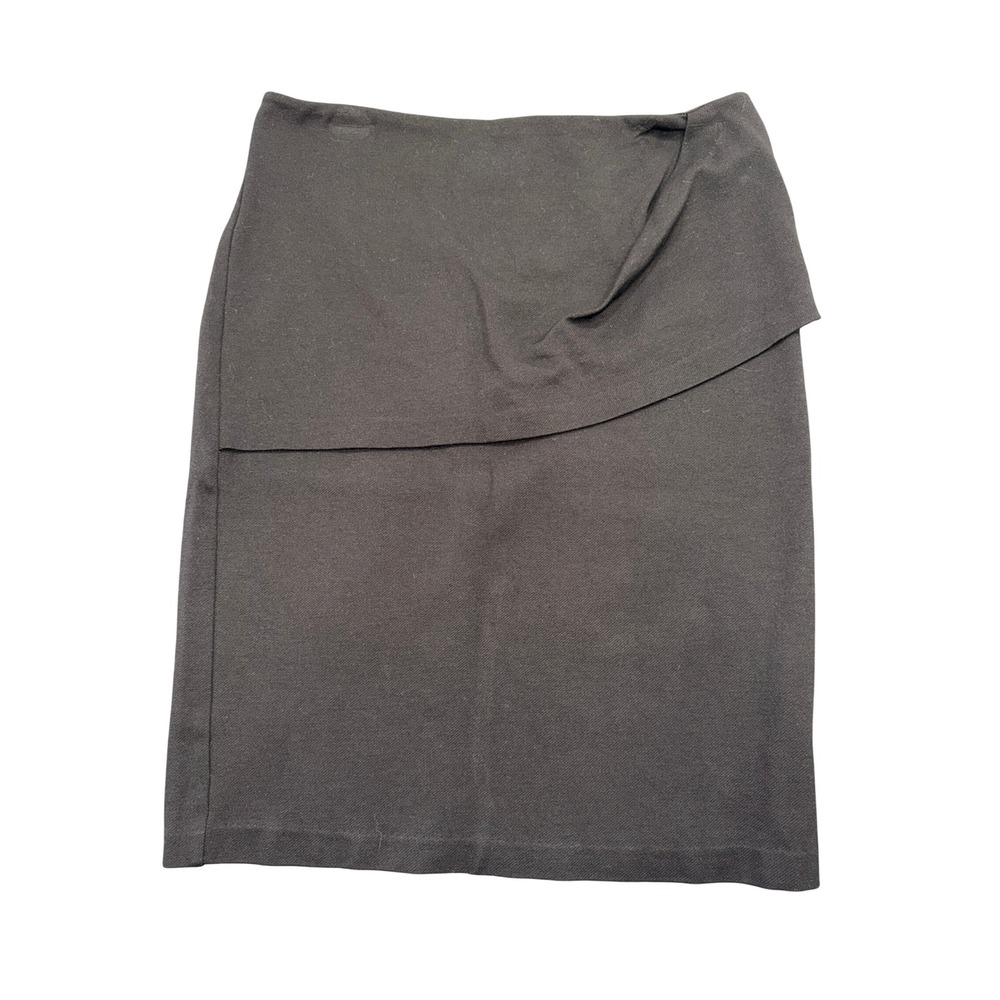 Cabi Overlay Pencil Skirt Womens 10 Black Asymmetric Draped Career Knit Stretch